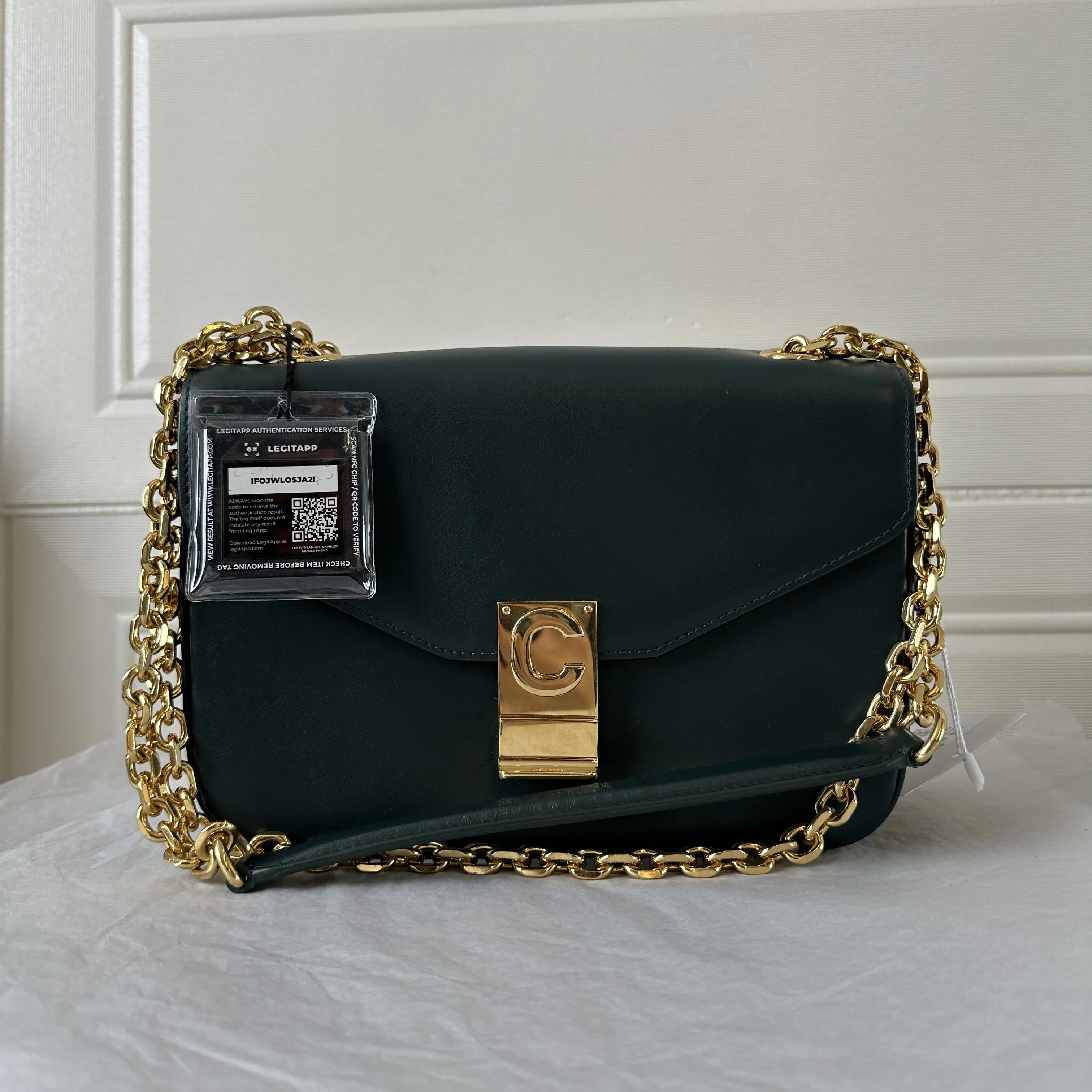 Pre-owned Celine Calfskin Shoulder Bag C Bag Dark Green Gold Tone Hardware 53520280