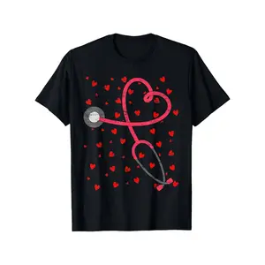 Men's & Women's Soft 100% Cotton Nurse Valentine's Day T-Shirt with Heart Stethoscope Design - Apparel Gift for Nursing Professionals, Short Sleeve Casual Crew Neck Tee (S-XXXL, Black)