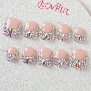 Lovful Square Short Length 0.8'' Cute Handmade Acrylic Press-On Nails Collection|10PCS Reusable,Salon Quality, H12-H314 Glitter Outdoorfun Rhinestones