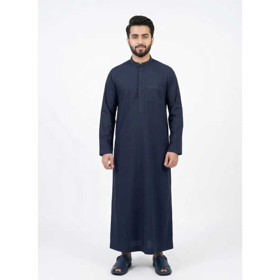 Men's Stylish Islamic Arabic Thobe - Modest Cotton Casual Clothes, Machine-Washable Prayer Attire Robe