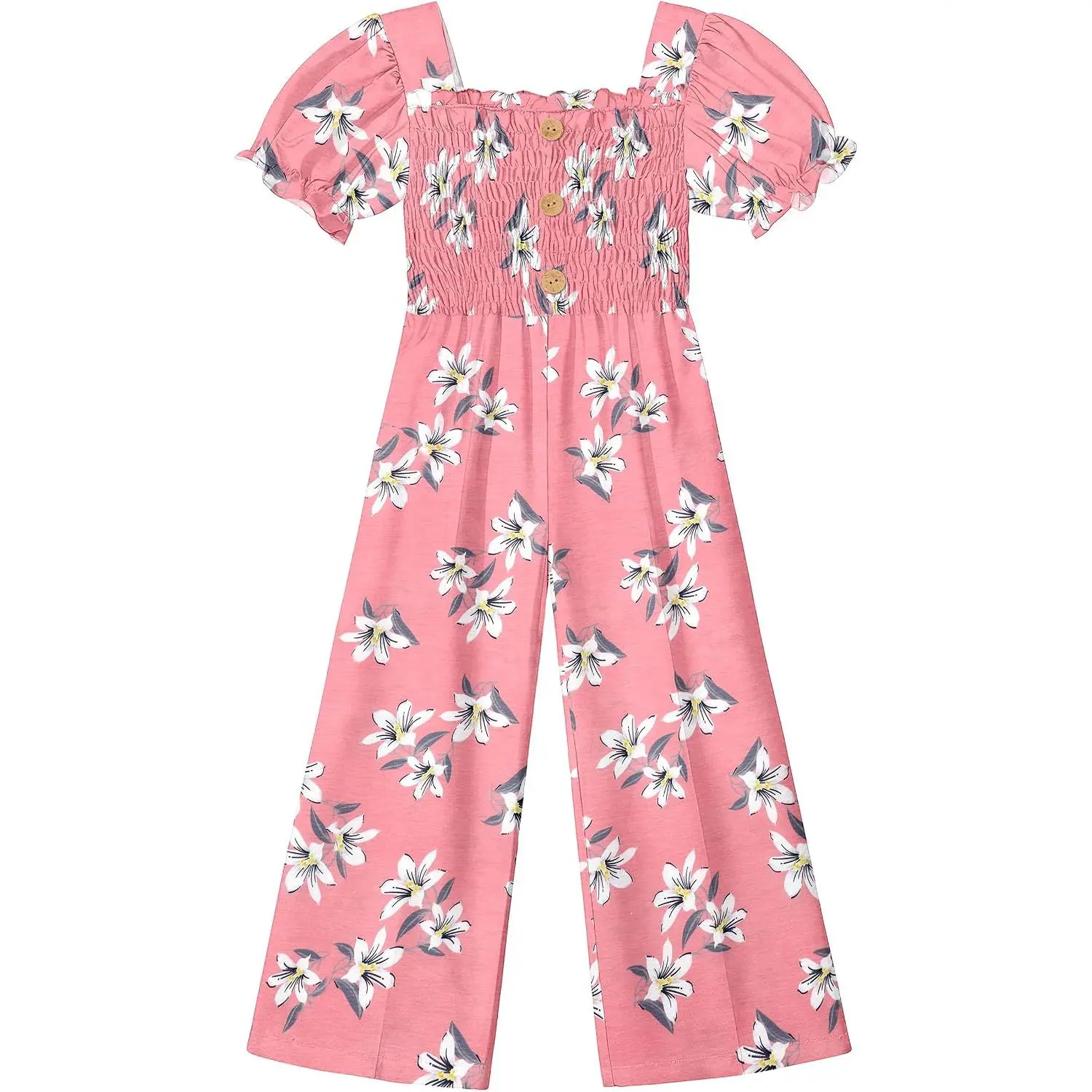 Girls Romper 5-14 Years One Piece Girls' Jumpsuits & Rompers Short Sleeve Girls Jumpsuit Floral Smocked Girls Clothes