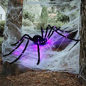 Halloween Spider Decorations 3.94 FT, Giant Light up Black Hairy Spider Decoration for Best Halloween Party Outdoor Indoor Yard Decoration  Spooky
