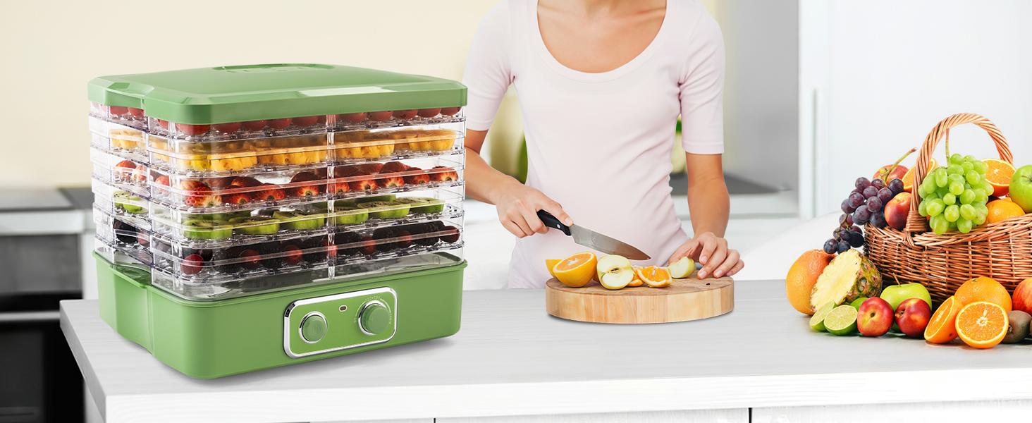 Pukomc Premium 5-Layer Food Dehydrator – AS-Grade BPA-Free Trays, Easy One-Touch Operation for Healthier Snacks (Eco-Friendly Green) Fruit Dryer Home Appliances Ice Cubes Maker