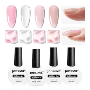 JODSONE Builder Gel for Nails,10ml 4Pcs Builder Gel Set Jelly Pink Nude White,for Nail Extension Strengthening & Thickening Solution,Long Lasting U V Light Cure