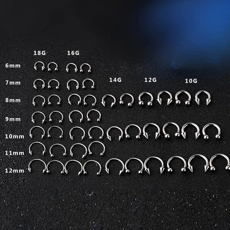 Oufer 2Pcs 18G/16G/14G/12G/10G Titanium Spike/Ball Internally Threaded Horseshoe Septum Pierced Ring Septum Clicer Ring Septum Jewelry Nostril Nose Piercing Body Jewelry