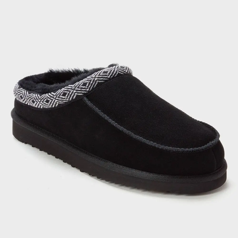 dluxe by dearfoams Men's Closed-Toe Genuine Shearling Slip-On Clog Home Slippers, Indoor Outdoor Design, Home Slipper