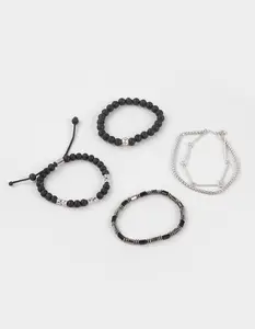 RSQ 4 Pack Lava Stretch Mens Bracelets, Silver