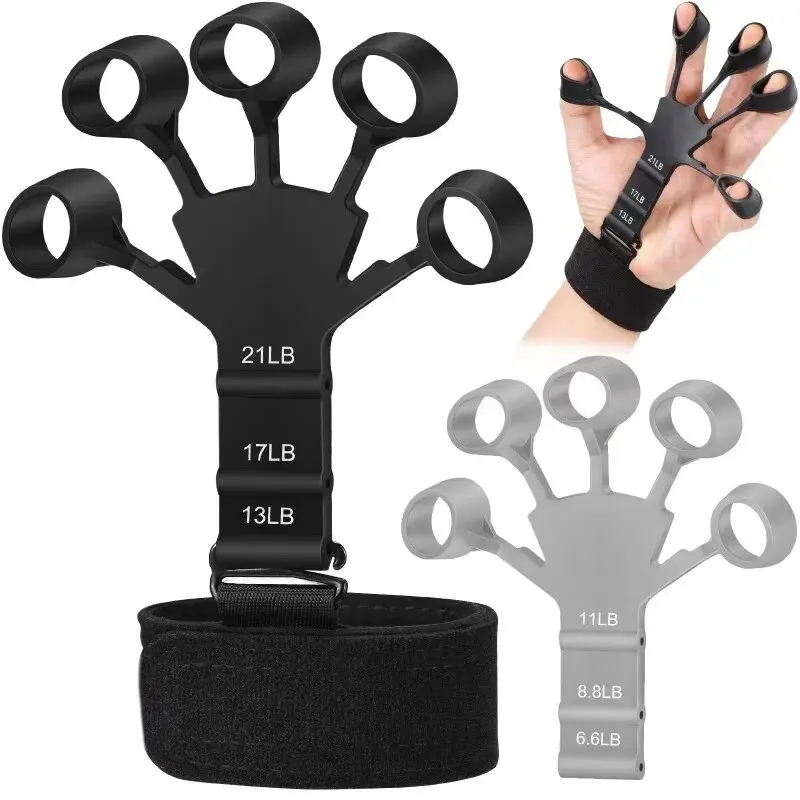 2Pcs Portable Hand Exercise Equipment for Flexibility Training, Hand Muscle Training, Finger Grip Strength Training, Adjustable Strength, Black Gray Hand Grip Exerciser Workout Hand Gripper