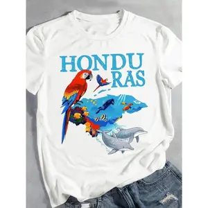 1-Pack Honduras Themed Graphic T-Shirt for Women, Casual Cotton Knit Fabric, Round Neck, All-Season Comfort, Regular Fit, Lightweight & Breathable, Machine Washable, Spring/Summer Wear