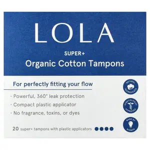 Lola Organic Cotton Tampons with Plastic Applicators, Super+, 20 Tampons