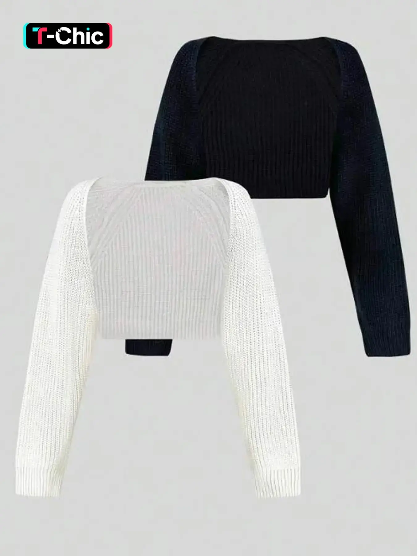 Women's Textured Raglan Sleeve Shrug Set, Casual Fitted Long Sleeve Knitwear Tops for Spring & Fall, Ladies Knit Clothes Knitting, Womenswear, Fashion Knitwear Clothing, Ideal for Daily Wear