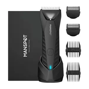 MANSPOT Manscape Body & Pubic Hair Trimmer for Men Electric Groin Hair Trimmer with Replaceable Ceramic Blade Heads Waterproof for Wet Dry Use Standing Recharge Dock 90 Minutes Shaving Time