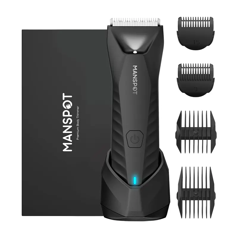 MANSPOT Manscape Body & Pubic Hair Trimmer for Men Electric Groin Hair Trimmer with Replaceable Ceramic Blade Heads Waterproof for Wet Dry Use Standing Recharge Dock 90 Minutes Shaving Time,summerwins,father'sdaygifts,summerhairstyles,dorm essentials