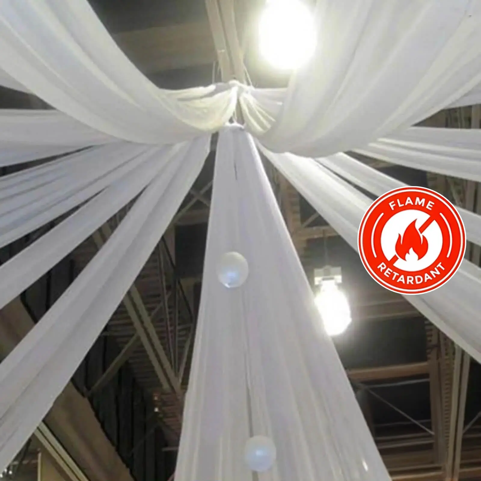 White Sheer Drapes - 10ftx30ft Fire Resistant Durable Fabric Indoor Ceiling/Curtain Draping Panels, Ideal for Wedding Venues, Photography, Tents, Sheet for Event Decor