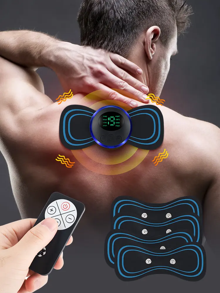 Wireless Mini Massager for Neck Pain and Muscle Tension Relief, Rechargeable Acupoint Sticker with 8 Modes, Remote Control, and 5 Gel Pads - Self Care Gadget, Massager Asmr Relax, Relaxing Gifts, Vibratory Massager, Neck Pain Relief