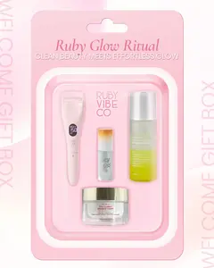 [RUBY VIBE CO] Glow Ritual Beauty Kit Heated Lash Curler, Makeup Remover, CICA Balance Cream & Lip Oil Set