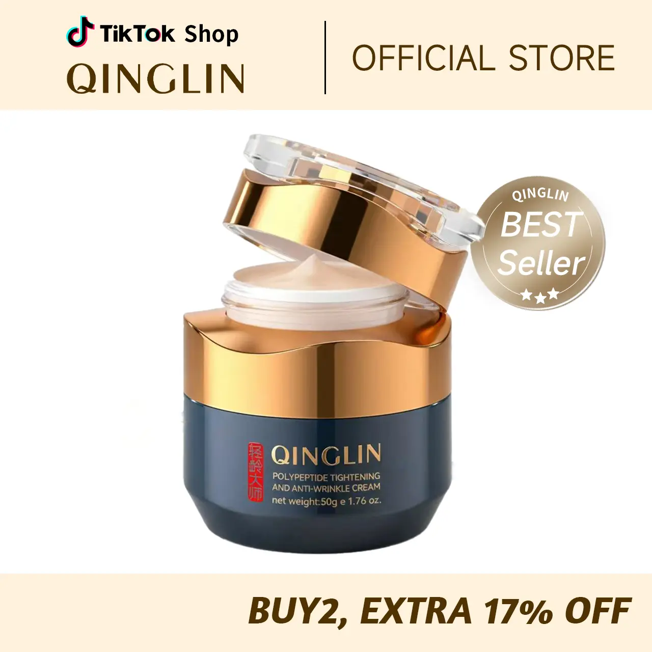 QINGLIN Triple Signal Peptide hydration & moisturizing Cream 1.7 fl oz | Advanced Korean-Inspired Moisturizing Facial Cream with Peptides, Niacinamide, Hyaluronic Acid and Snow Fungus Extract for Wrinkles on Face and Neck Nourishing Hydrating