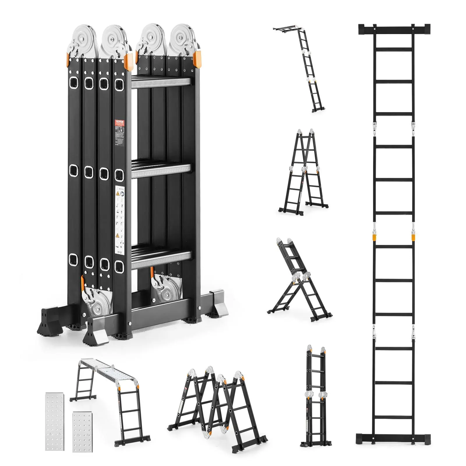 【SummerFinds】VEVOR Multi-Purpose Folding Ladder,  , 7-in-1 Tall Extension Step Ladder, A Frame 3 Step with Scaffolding Plank Telescoping Ladder, 12ft Reach Height Heavy Duty Ladder, 330 lbs Capacity for Home Outdoor