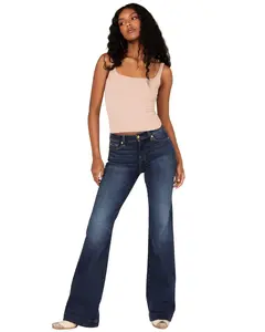 7 For All Mankind Women's Dark Wash Mid Rise Dojo Trouser Flare Jeans - 7U451912-Mr1
