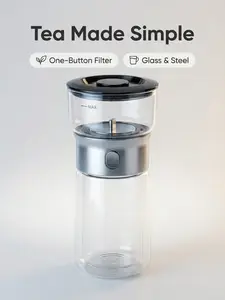 ZENS Modern Borosilicate Glass Teapot with One Touch Infuser for Loose Leaf Tea Insulated Mug Portable Tea Kit for Office Travel Ideal Gift for Tea Lovers Wooden Valentine's Day gifts teavanagirl Coffee Strainer Coffee Filter Teacup