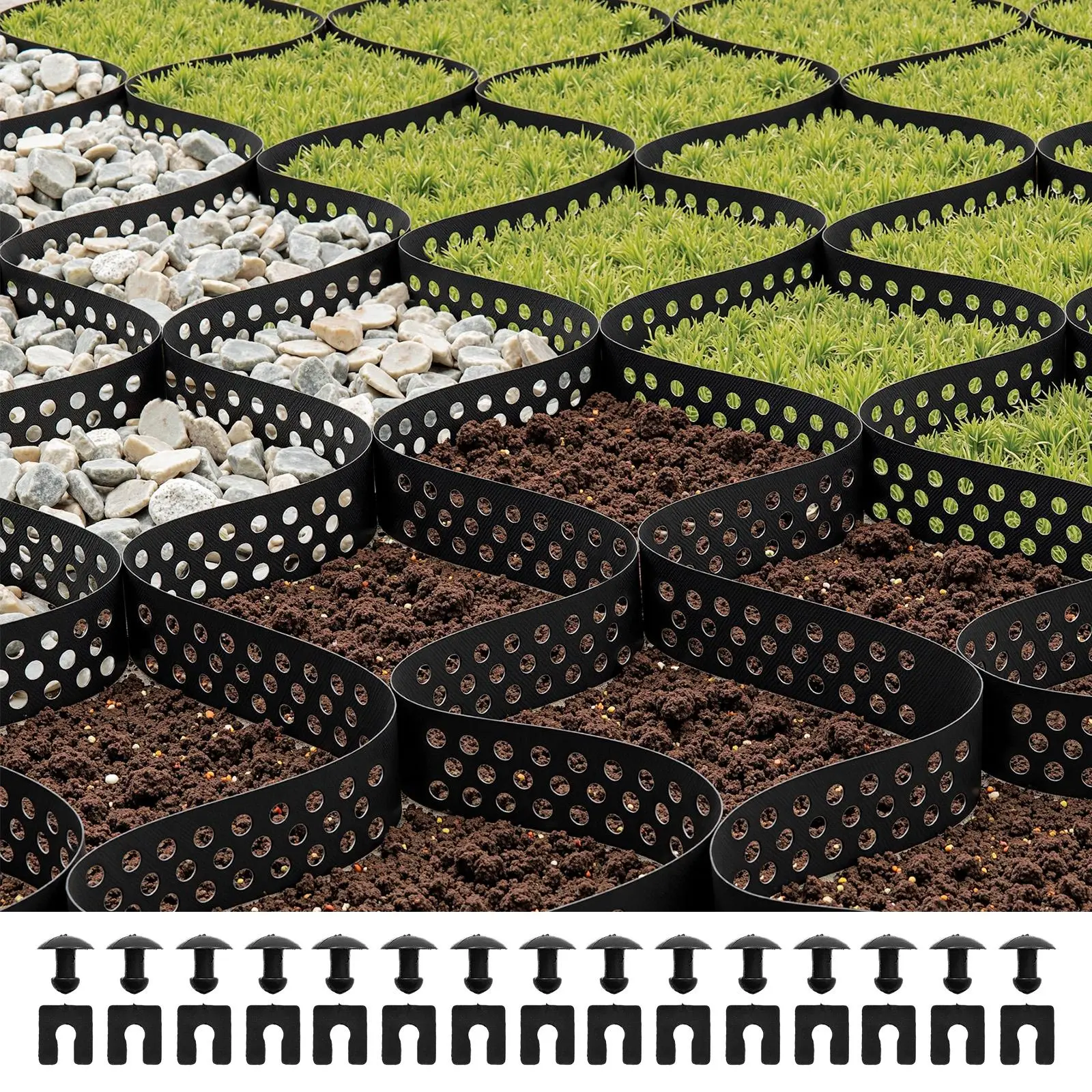 【SummerFinds】VEVOR Gravel Grid,  2 Inch Depth, 32.81 x 9.84 FT / 10000 x 3000 mm, 1880 LBS Per Sq ft Grass Ground Retainer, Permeable Geo Grids Driveway Stabilization, for Garden, Patio, Walkway, RV Parking Slopes