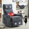Chenille Fabric Manual Recliner Chair - Blue, 360-Degree Swivel Rocker, Lumbar Heat Massage with 3 Modes, Pine Accents, Timer, 26.37" D x 35.40" W x 39.37" H, Tool-Free Assembly for Living Room