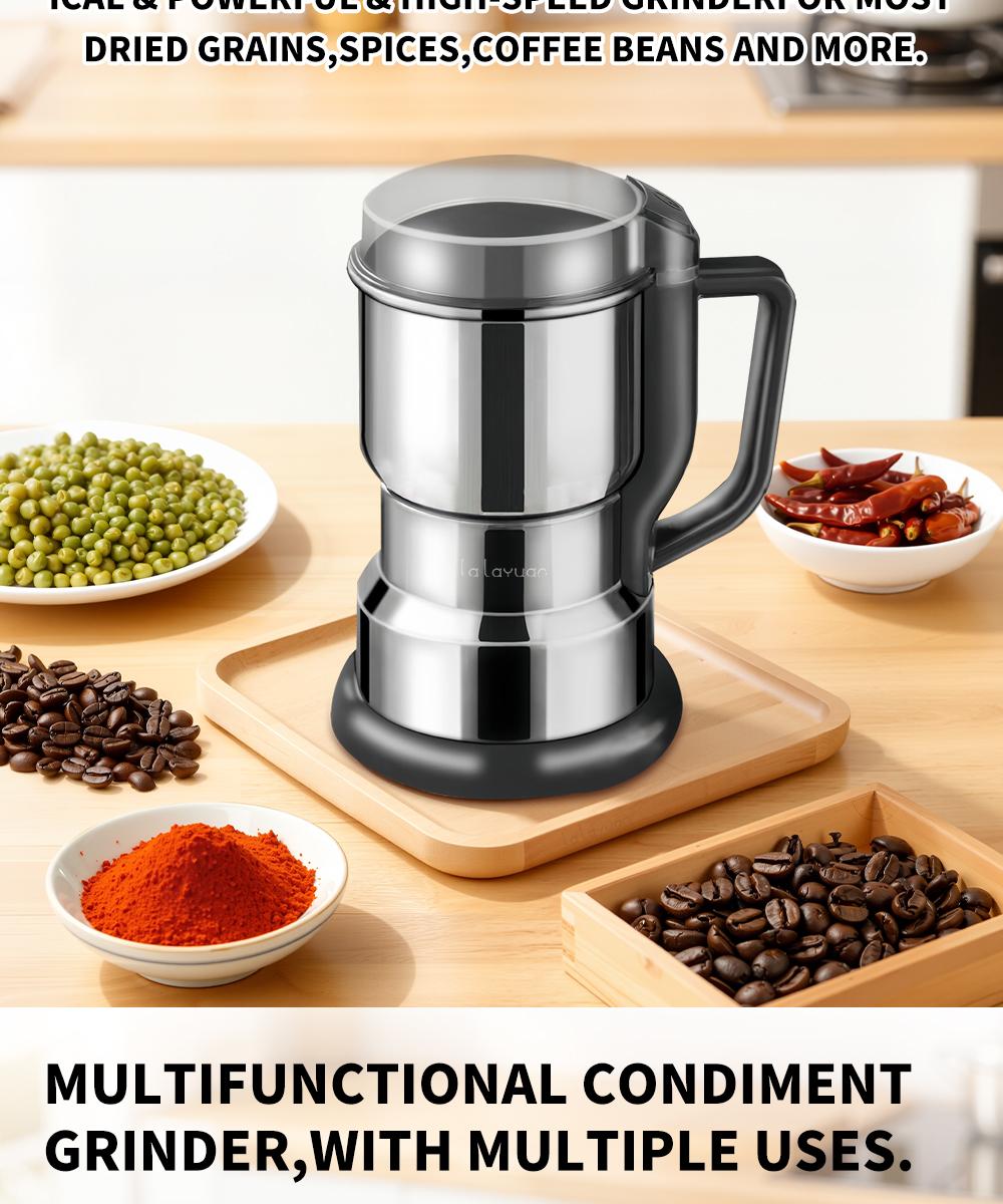 Electric Coffee Grinder Multifunctional Coffee Bean SpiceBeans Vanilla Stainless Steel Mixer 300W High PowerCrusher coffee grinder Electric Coffee Stainless SteelMeasuring Pitcher with Lid Espresso Distribution Tool withStand fast grind
