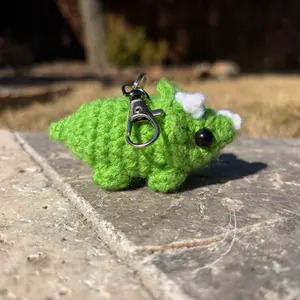 Triceratops Crochet Keychain - Handmade Mini Adorable Animal Artwork For Decor