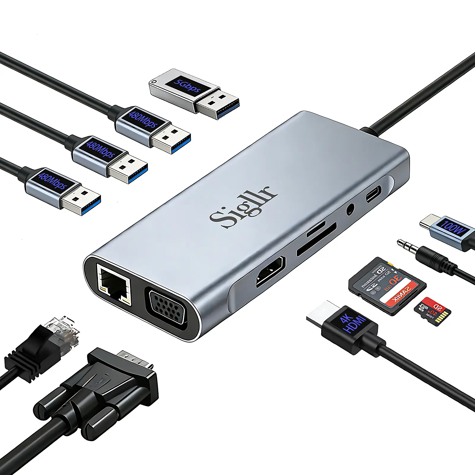 USB C Hub Multiport Adapter,11 in 1 Ethernet Adapter with Dual Monitor,4K HDMI, Ethernet Gigabit, 100W PD, USB-C Data Port and SD/TF Slot,Compatible with MacBook Pro/Air, Other Type C Laptops