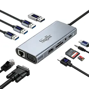 USB C Hub Multiport Adapter,11 in 1 Ethernet Adapter with Dual Monitor,4K HDMI, Ethernet Gigabit, 100W PD, USB-C Data Port and SD/TF Slot,Compatible with MacBook Pro/Air, Other Type C Laptops