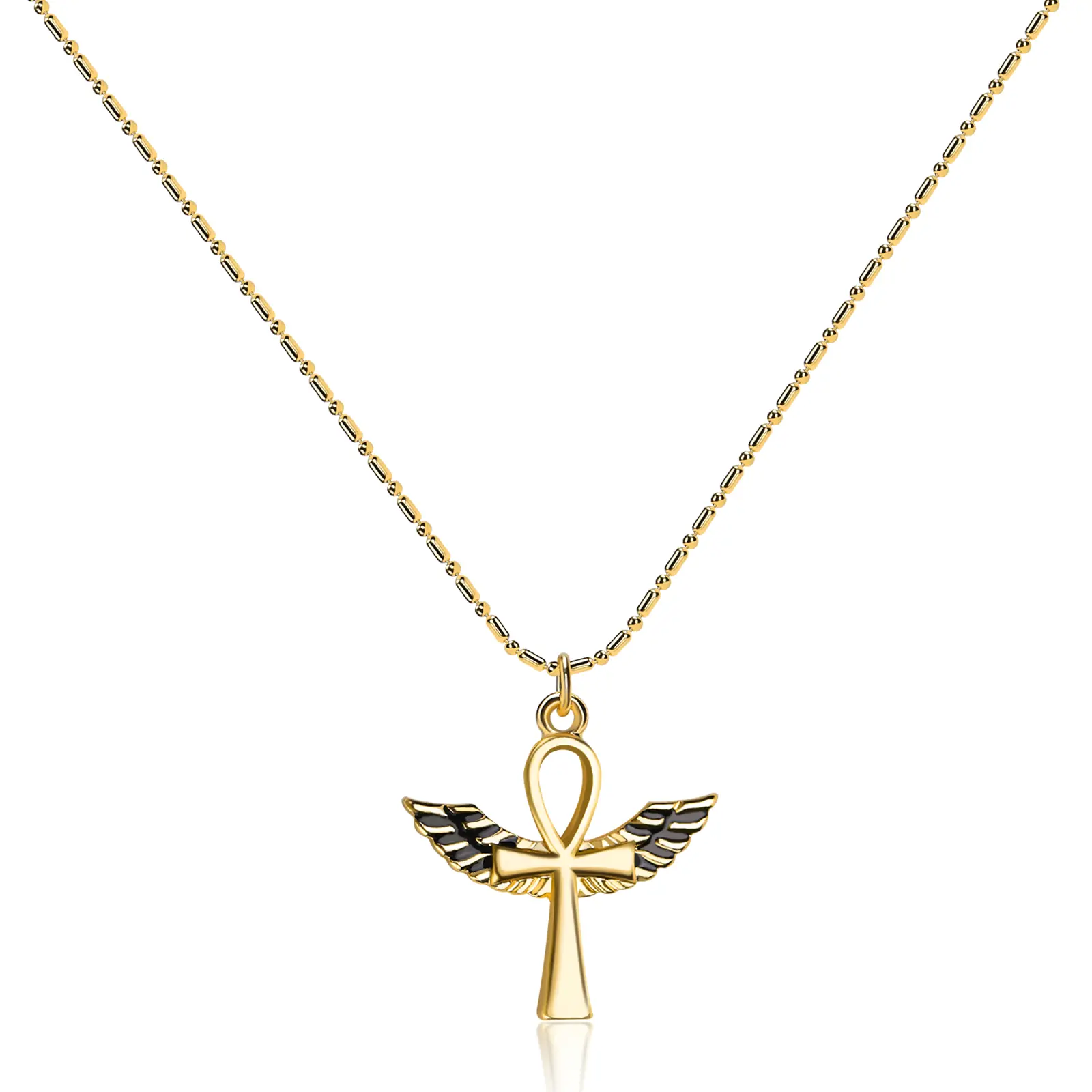 Brass Ankh Necklace with Angel Wings, Ancient Egyptian Key of Life Pendant, High Quality Good Luck Talisman, Low Allergenicity Jewelry, Brass Necklace, Ankh Necklaces