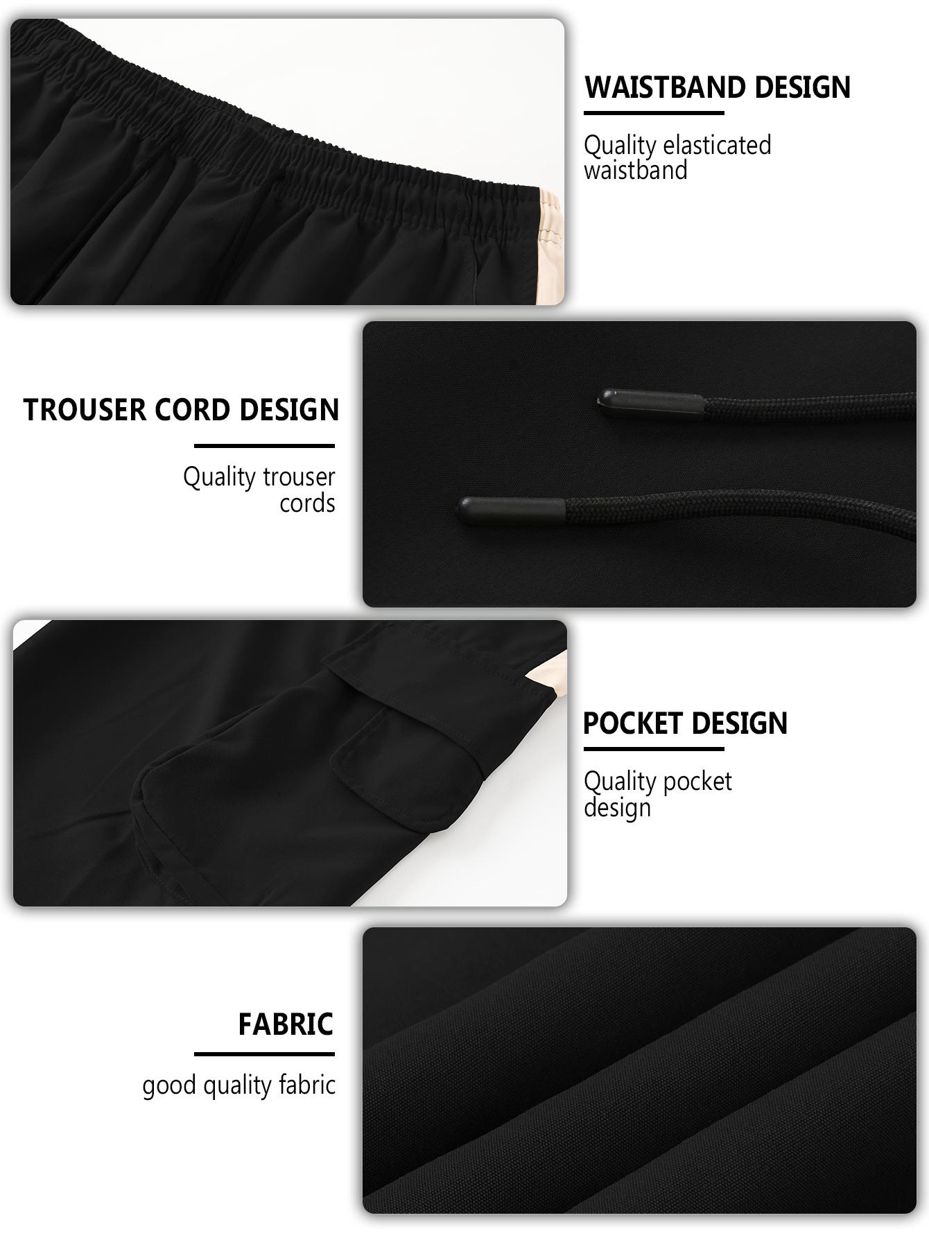 CCCMAI Men's Cargo Pants with Multiple Pockets - Durable Polyester, Machine Washable, Perfect for Hiking and Outdoor Activities, Breathable Comfortable Loose Fit Long Pants with Color-Blocked Side Panels and Drawstring Waist Design. Menswear