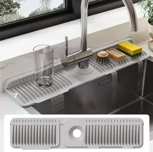 Silicone Faucet Mat for Kitchen Sink 24 Inch 5° Sloped Quick Dry Self Draining Splash Guard Drip Tray for Bathroom & Kitchen