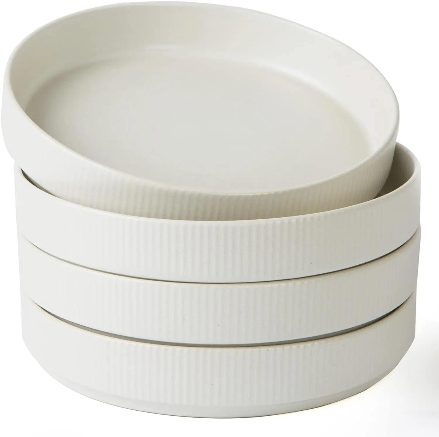 Famiware Star 8.25in Stylish Stoneware Large Pasta Bowls (Set of 4) - Kitchenware Dinnerware Set, Matte White Dishes
