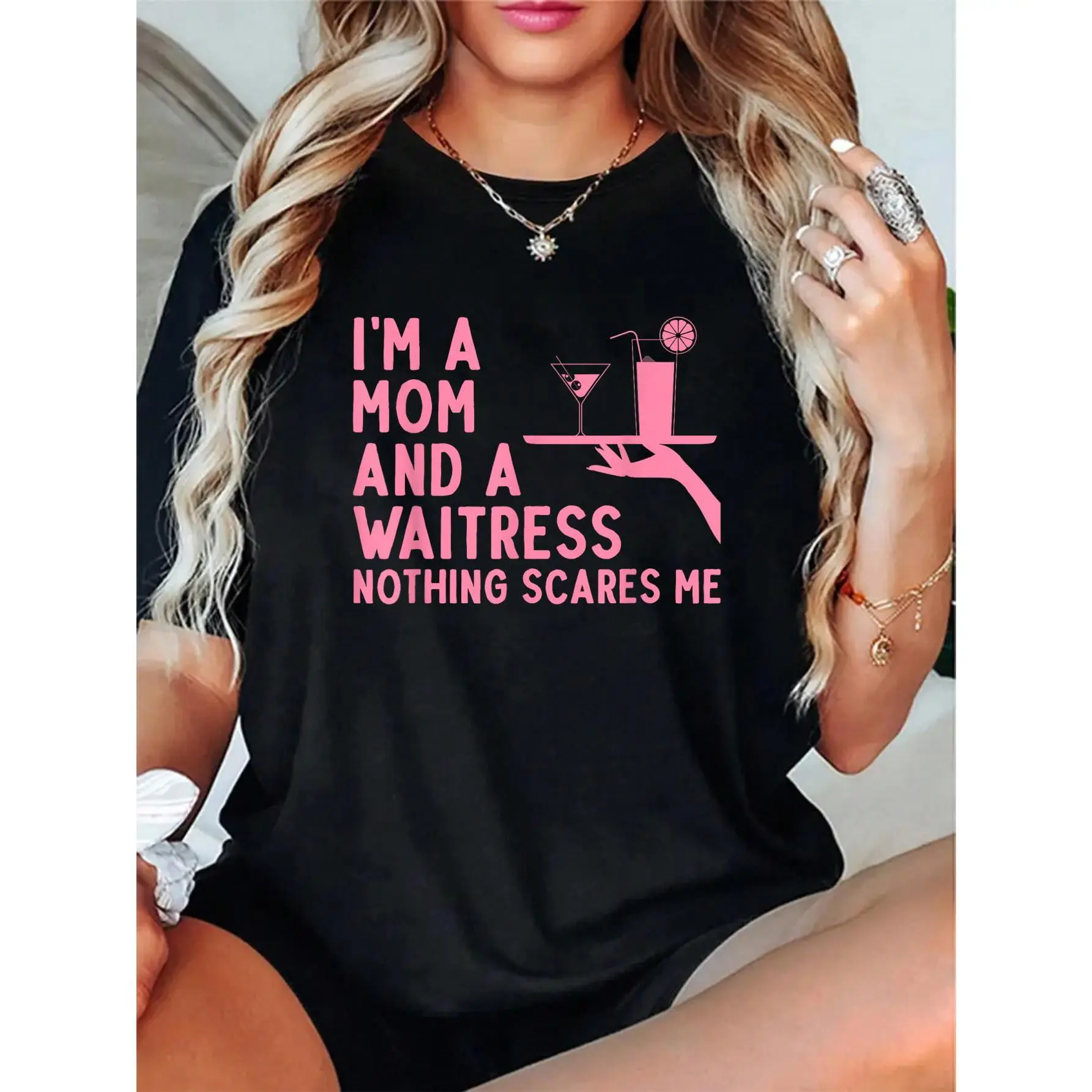 Women's 'Caffeine Queen' Graphic Print T-Shirt - Cute 100% Cotton Top for Waitress & Server, Everyday Casual Relaxed Fit, Love, Breathable, Fabric, Short, Style, Tee, Vibe