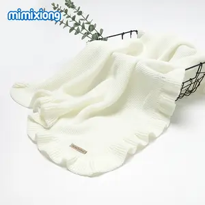 Baby Blanket with Ruffle Edge Soft Breathable Newborn Blanket for Boys & Girls, Lightweight Knit Throw for Crib, Stroller & Nursery
