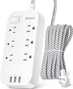 Extension Cord 10 FT, Long Flat Plug Power Strip, 6 Outlets 3 USB A Ports Outlet Extender, Wall Mount, Desktop Charging Station for Home, Office and Dorm Essential