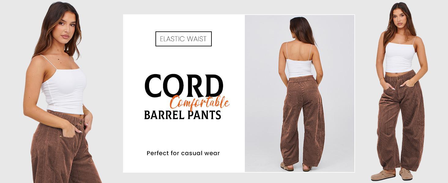 Molitree Women's Mid Rise Cord Barrel Jeans FallFreshness Casual  Wide Leg Corduroy Cropped Ankle Pants with Pockets