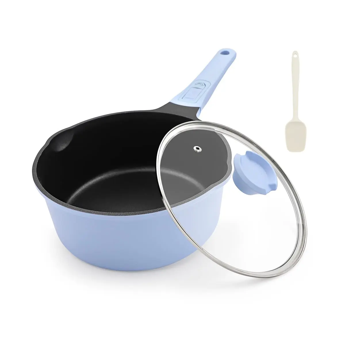 WENZHUO 1.5 Qt Aluminium Nonstick Saucepan with Lid, Pour Spout, Detachable Handle - Induction & Oven Safe, PFOA-Free, 6.3" Diameter, 3.4" Deep - Ideal for Dorm Cooking, Making Oatmeal, Non-Stick