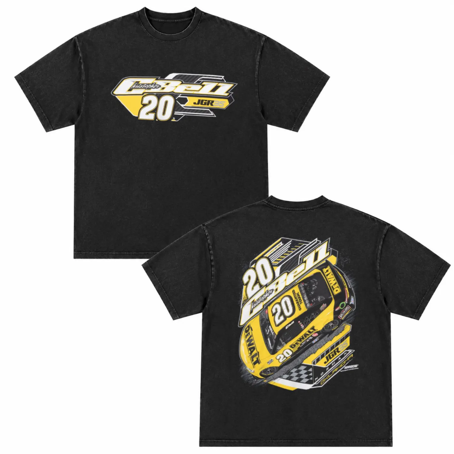 Christopher Bell 20 Racing Graphic Tee, Vintage JGR NASCAR Shirt, Double Sided Dewalt Motorsport T Shirt, Washed Black Streetwear Tee, Race Car Fan Gift, Menswear & Underwear - Men's Tops - T-shirts - Men's Short-sleeve T-shirts