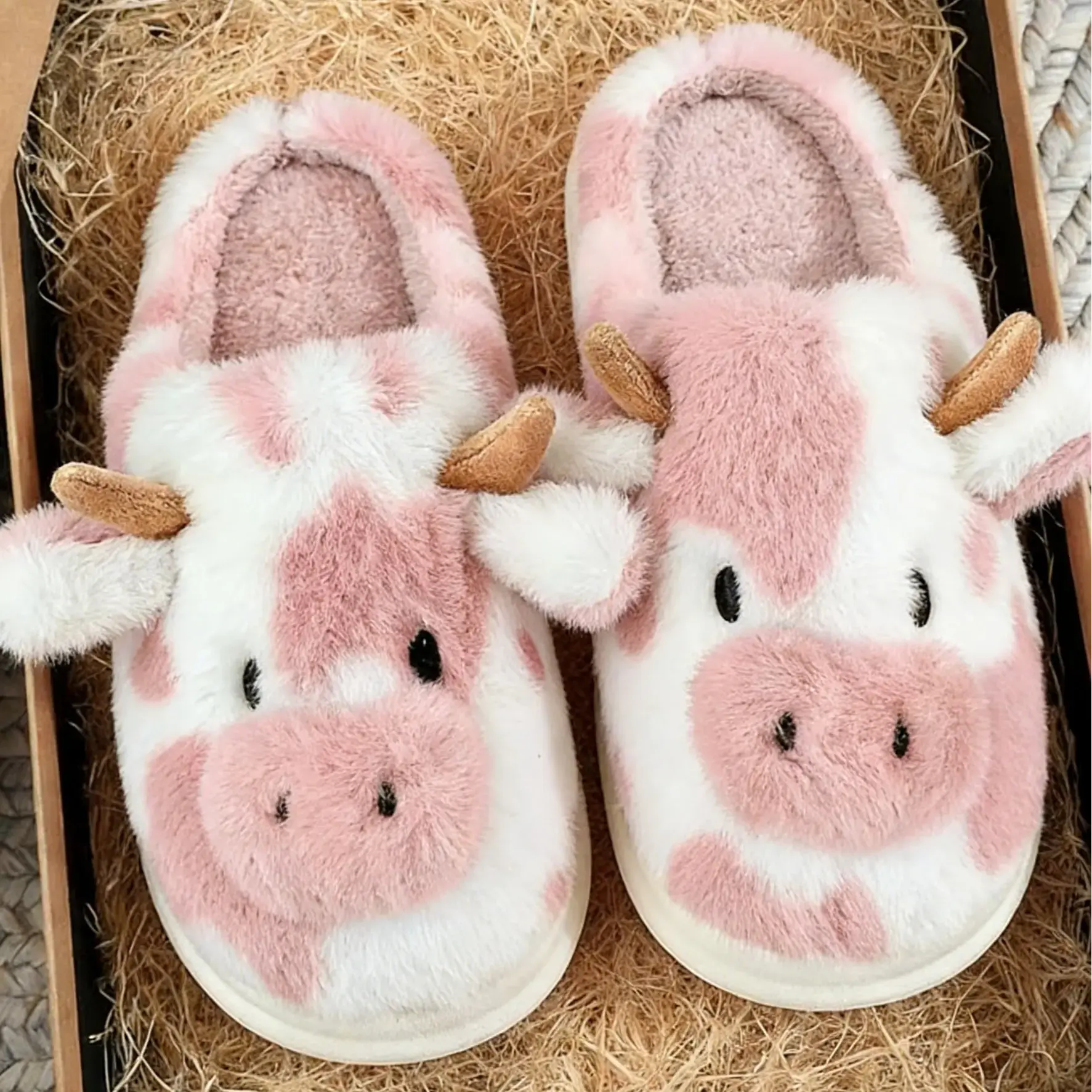 Cow Womens Slipper Cute Cartoon with Memory Foam Fluffy Soft Warm Slip On House Slippers Anti-Skid Cozy Plush for Indoor Outdoor