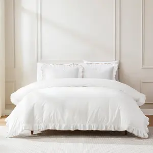 Lush Decor Reyna Contrast Edge Cotton Duvet Cover 3 Piece Set Twin-XL/Full/Queen/King - Ruffle Bedding Set Queen Duvet Covers