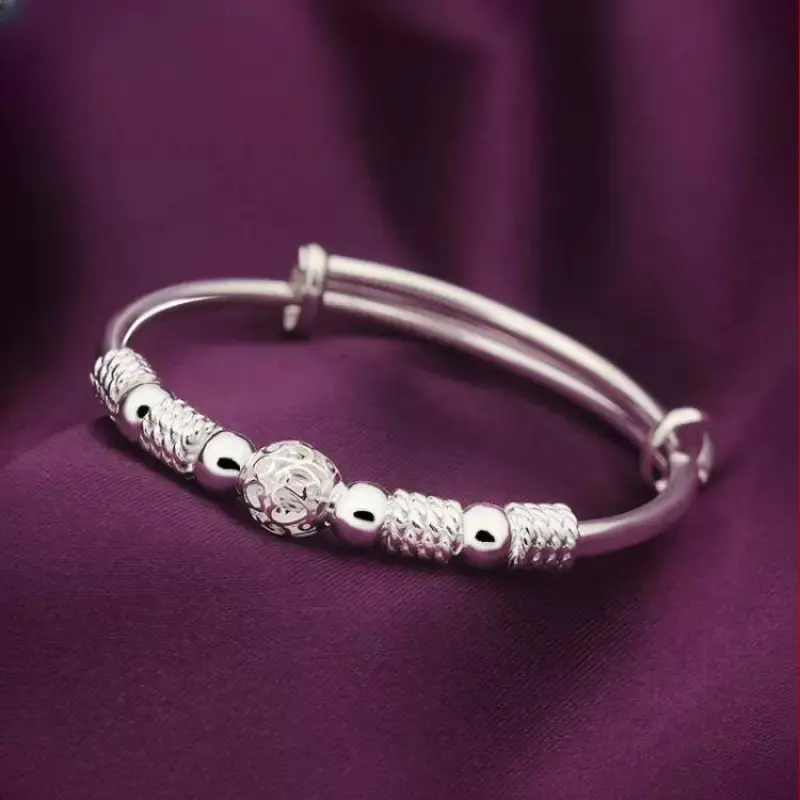 Women's S925 Plated Silver Round Link Exquisite Bangle - No-Tarnish Modern Minimalist Pretty Bracelet, One Size Arm Bracelet for Female Adults, Daily Wear Jewelry Accessory