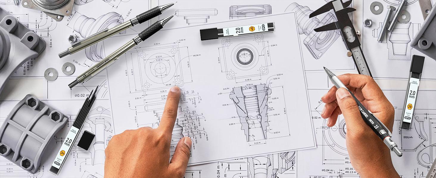 Four Candies 25PCS Mechanical Pencil Set with Case - 3PCS Metal Pencils 0.5 0.7 0.9mm, 3PCS 4B Erasers, 432PCS Graphite Leads for Writing Drawing Sketching Christmas Gifts, Stationery Writing Tools