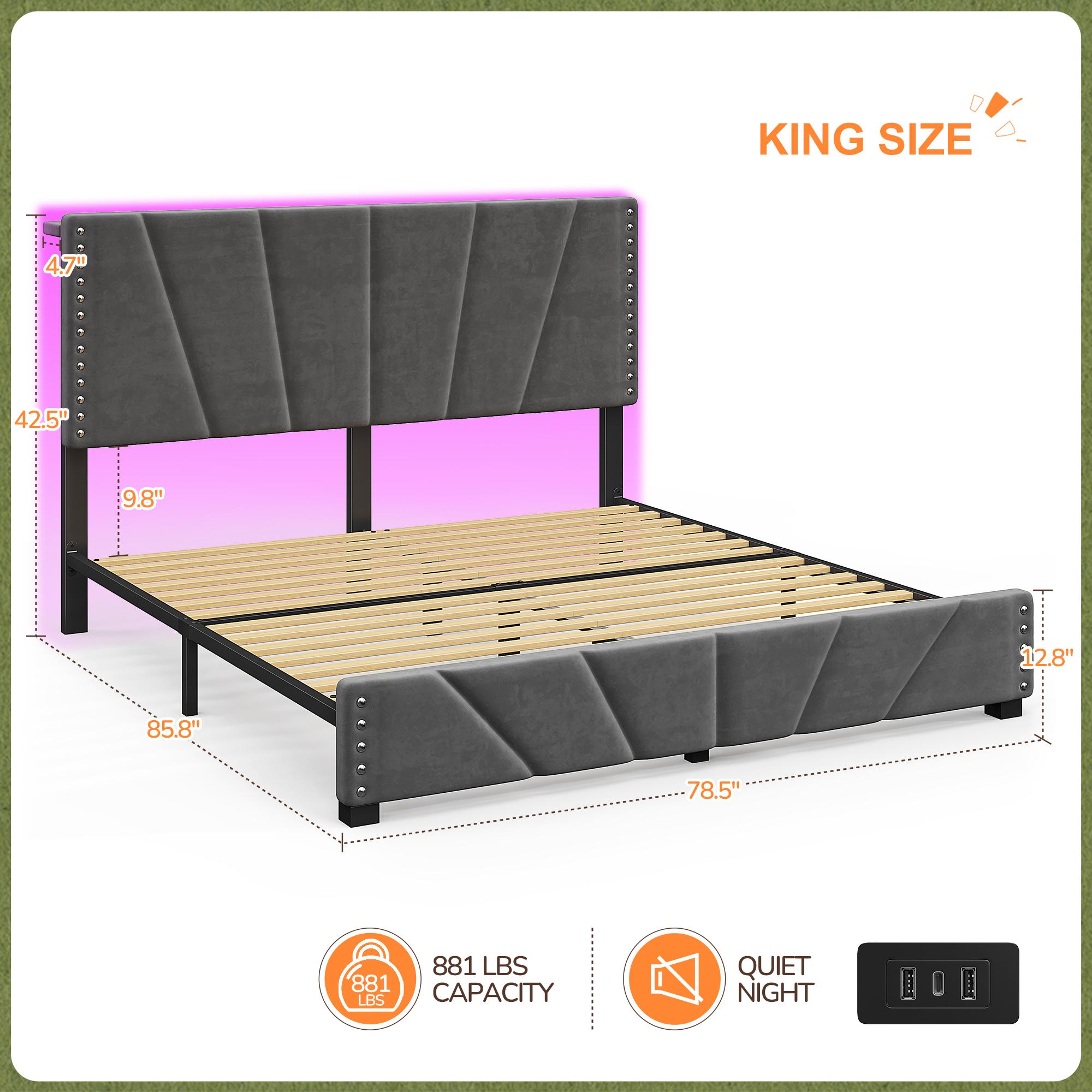 RaybeeFurniture Bed frame for Queen Bed Frame with Headboard&Storage,NO MATTRESS,  Luxury Upholstered Bed Frame with Storage, 2 Drawers & Shelf on Headboard, NO Noise, KING, FULL, Twin, Mother's Day Gifts