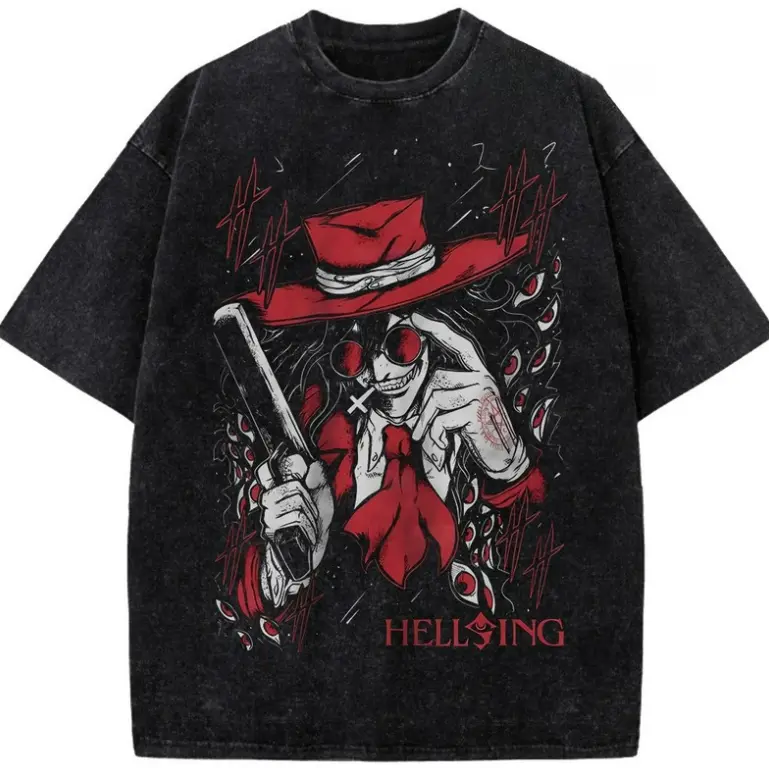 Vintage Alucard Hellsing Ultimate Anime Graphic T-Shirt, Alucard Shirt, Hellsing Shirt, Anime Merch, Vampire King Blood Red Aesthetic Acid Wash Tee, Retro 90s Horror Manga Streetwear Cotton Shirt