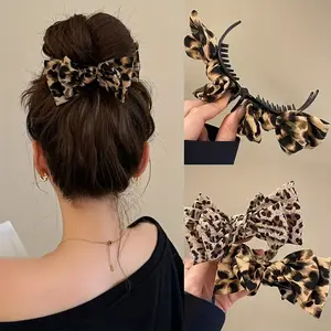2pcs of Stylish And Versatile Leopard Print Bow Bun Hair Clips for Women, Perfect for Securing High Ponytails