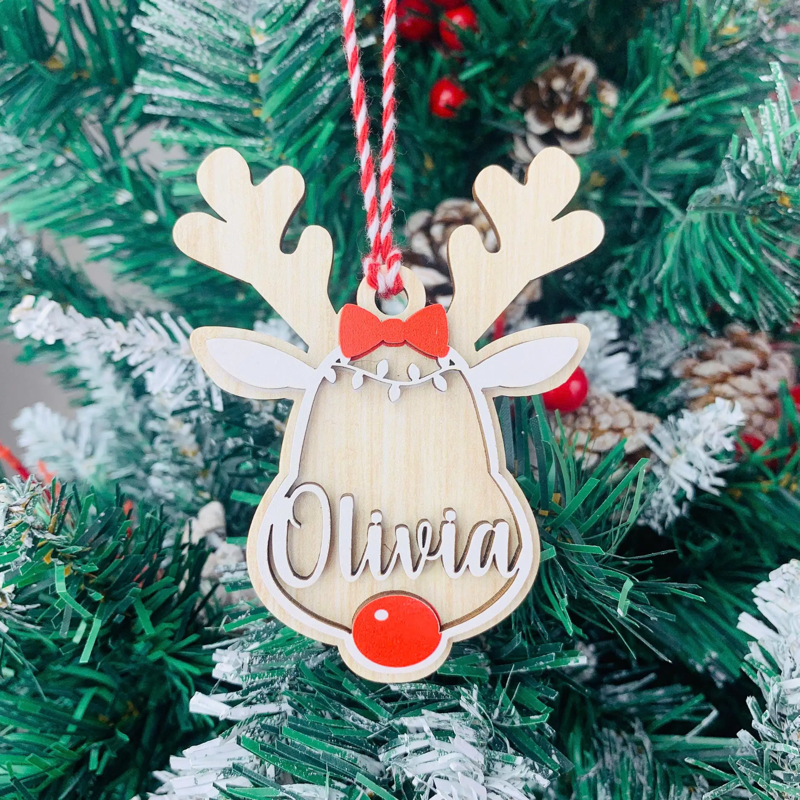 Personalized Cute Reindeer Christmas Ornament Hanging Decor, Custom Rudolph Ornament Hanging Decor, Kids Name Ornament Hanging Decor, Family Christmas Ornament Hanging Decor, Christmas Decoration