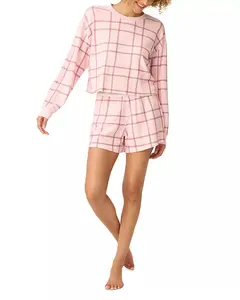 P.J. Salvage: Plaid Boyfriend Boxer Set in Baby Pink