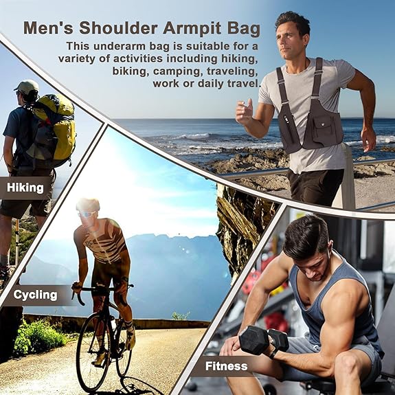 Adjustable Underarm Backpack for Men and Women，Anti-theft Bag with Double Shoulder Straps for Men Multi-pocket Outdoor Anti-Theft Tactical Bag（Black）